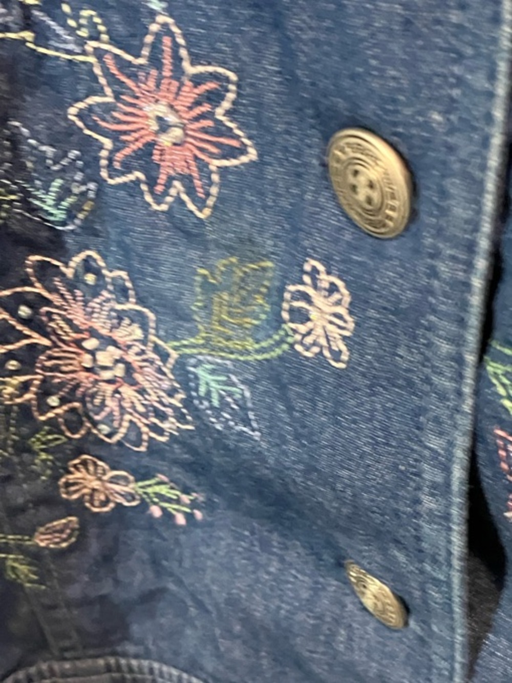 Alfred Dunner Navy Denim Jacket with Pink Floral Embroidery - Picture 9 of 11